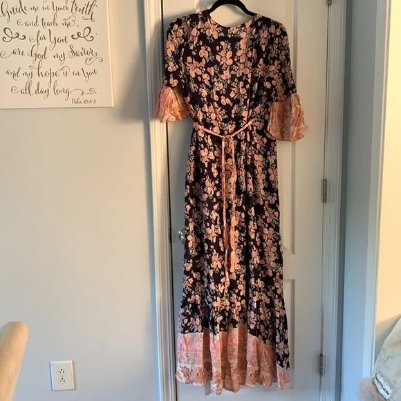 Selfie Leslie Floral Wrap Dress large maxi bohemian ruffle size L cottagecore - Picture 8 of 16